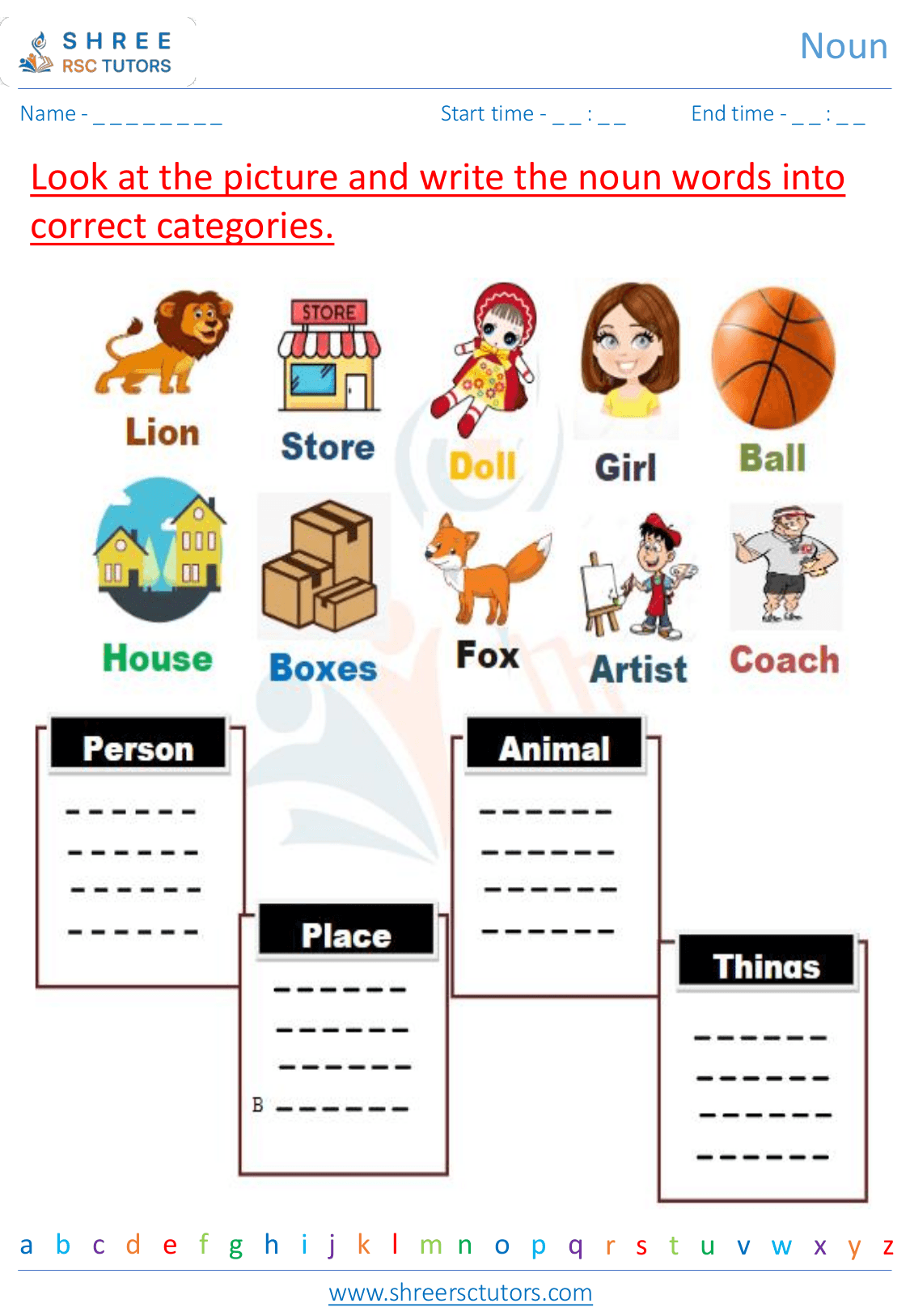 Grade 1 English Noun worksheet